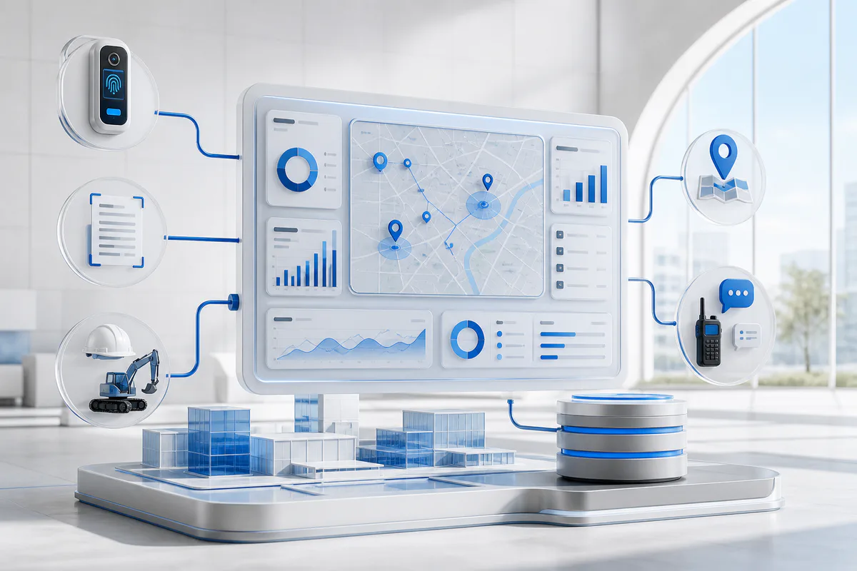 A field operations control layer connecting attendance, document capture, activity, coordination, and reporting