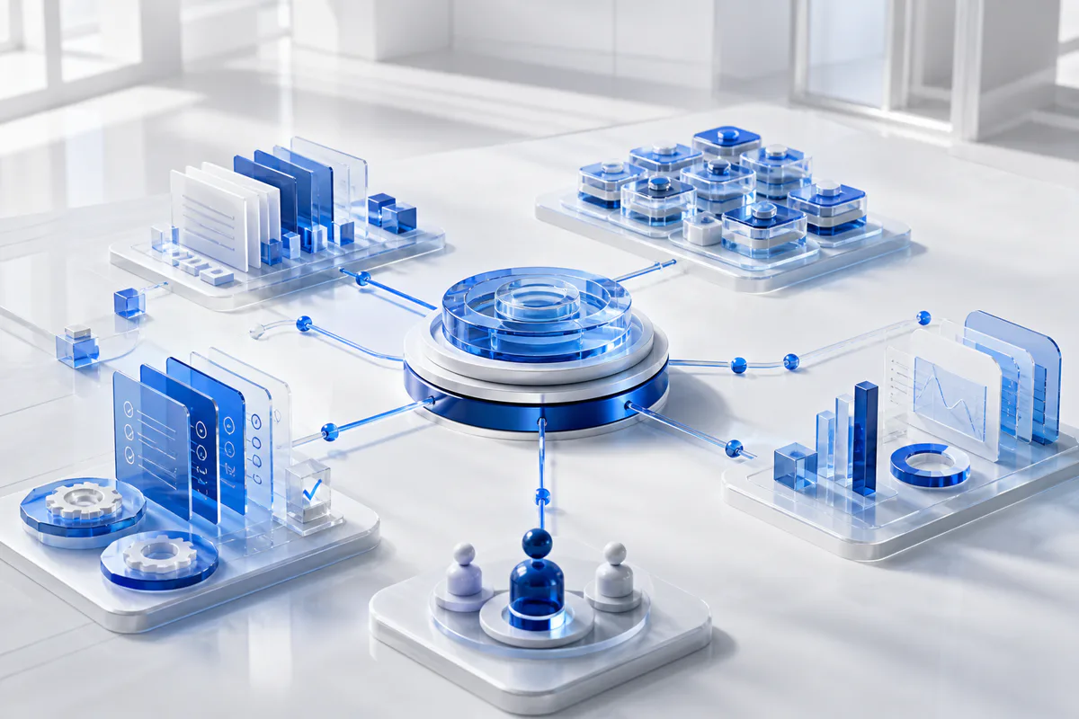 An operating system connecting workflows, automation, team ownership, records, and reporting